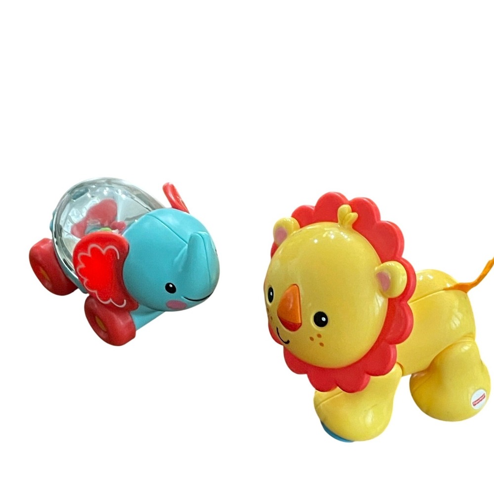 Fisher-Price Rolling Elephant Rattle and Lion Infant Toy Set Blue Yellow Red